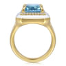 Enamel - 14K Yellow Gold Diamond Halo and Blue Topaz Cocktail Ring with White Enamel - 0.19 ct