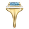 Enamel - 14K Yellow Gold Diamond Halo and Blue Topaz Cocktail Ring with White Enamel - 0.19 ct