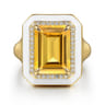 Enamel - 14K Yellow Gold Diamond Halo and Citrine Cocktail Ring with White Enamel - 0.19 ct