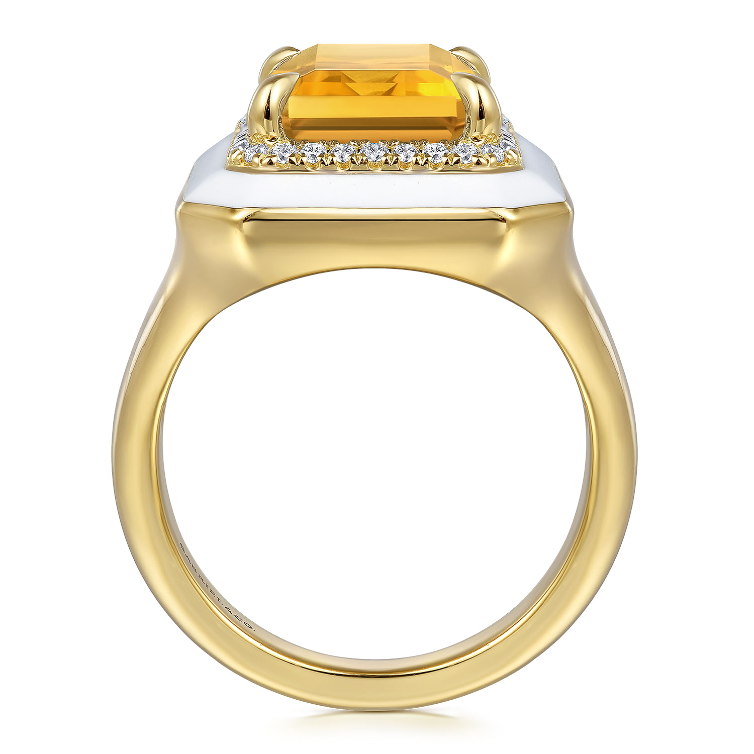 Enamel - 14K Yellow Gold Diamond Halo and Citrine Cocktail Ring with White Enamel - 0.19 ct - Shot 2