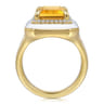 Enamel - 14K Yellow Gold Diamond Halo and Citrine Cocktail Ring with White Enamel - 0.19 ct
