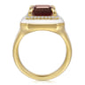 Enamel - 14K Yellow Gold Diamond Halo and Garnet Cocktail Ring with White Enamel - 0.19 ct