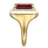 Enamel - 14K Yellow Gold Diamond Halo and Garnet Cocktail Ring with White Enamel - 0.19 ct