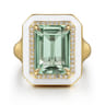 Enamel - 14K Yellow Gold Diamond Halo and Green Amethyst Cocktail Ring with White Enamel - 0.19 ct