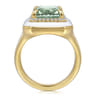 Enamel - 14K Yellow Gold Diamond Halo and Green Amethyst Cocktail Ring with White Enamel - 0.19 ct