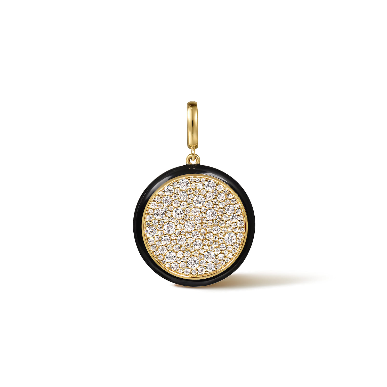 Enamel - 14K Yellow Gold Diamond Medallion With Detachable Bail with Black Enamel - 1.5 ct - Shot 1