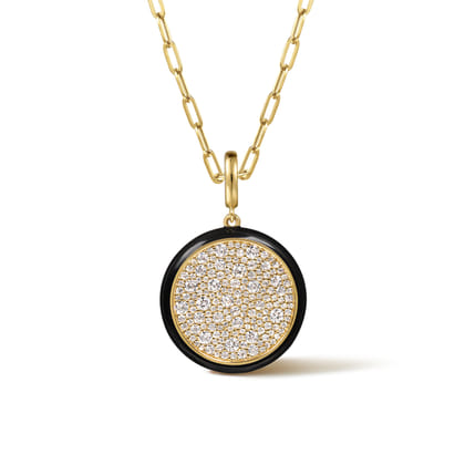 Enamel - 14K Yellow Gold Diamond Medallion With Detachable Bail with Black Enamel