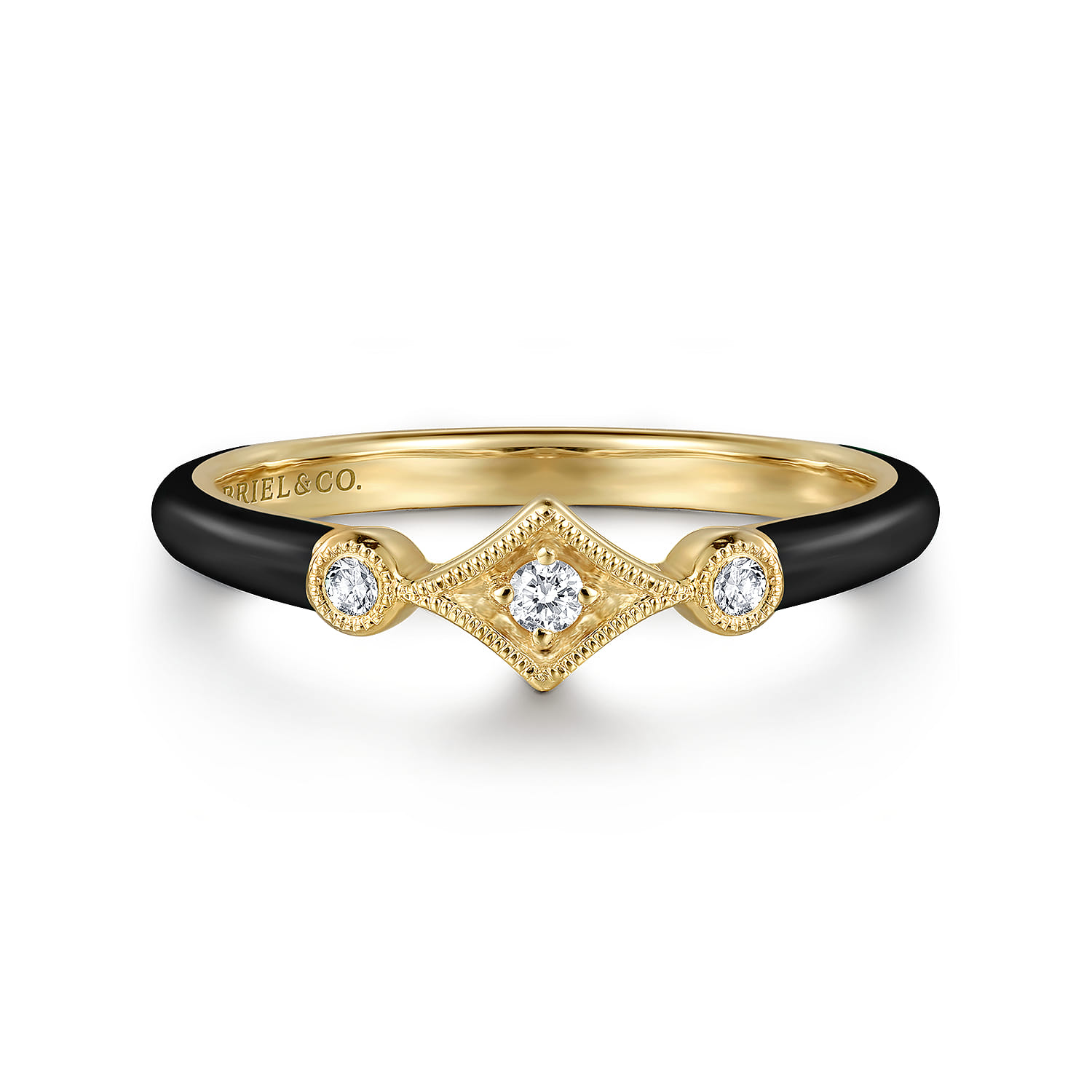 Enamel - 14K Yellow Gold Diamond Split Stackable with Black Enamel - 0.06 ct - Shot 1