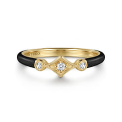 Enamel - 14K Yellow Gold Diamond Split Stackable with Black Enamel