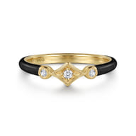 Enamel - 14K Yellow Gold Diamond Split Stackable with Black Enamel