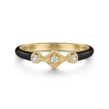Enamel - 14K Yellow Gold Diamond Split Stackable with Black Enamel