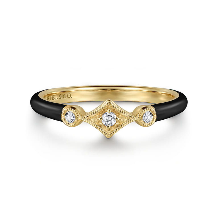 Enamel - 14K Yellow Gold Diamond Split Stackable with Black Enamel - 0.06 ct - Shot 1