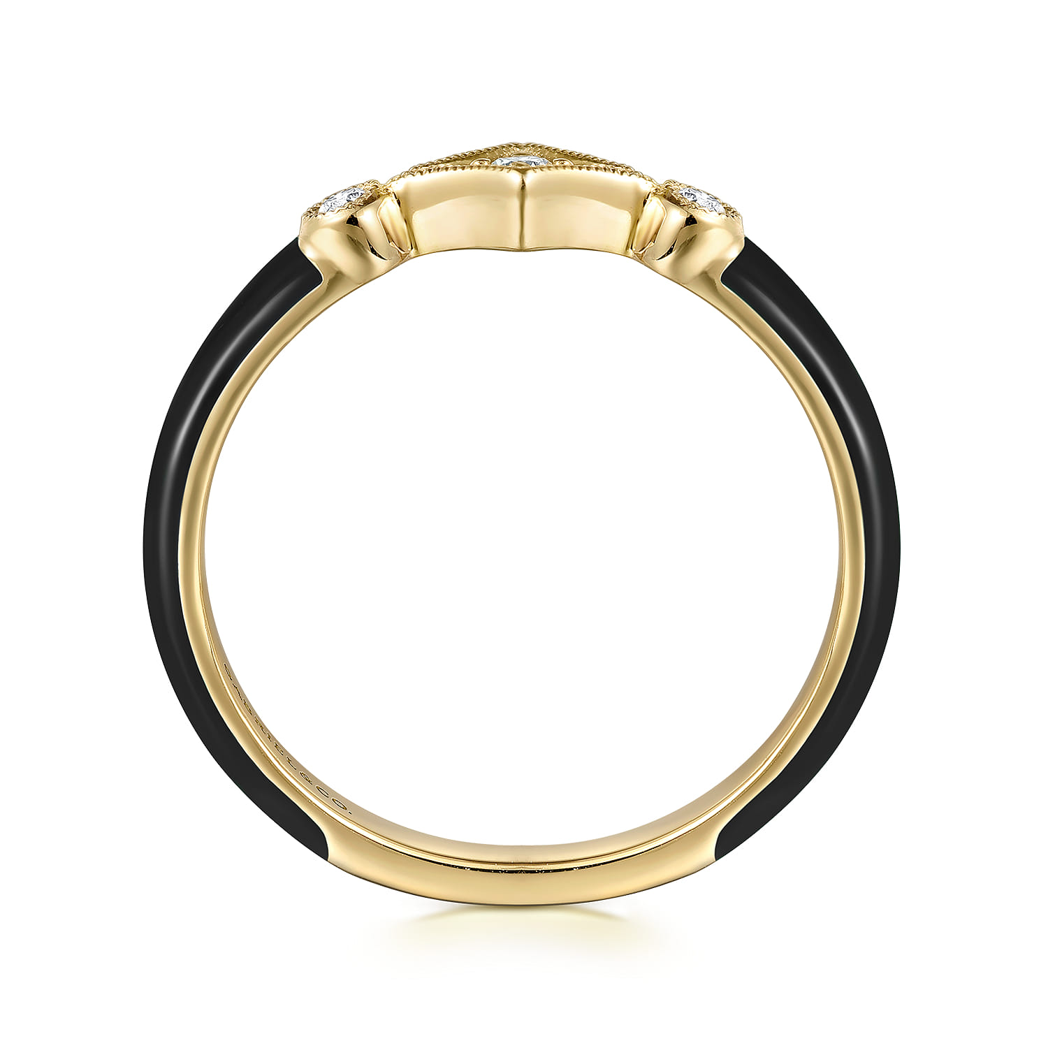 Enamel - 14K Yellow Gold Diamond Split Stackable with Black Enamel - 0.06 ct - Shot 2