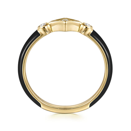 Enamel - 14K Yellow Gold Diamond Split Stackable with Black Enamel