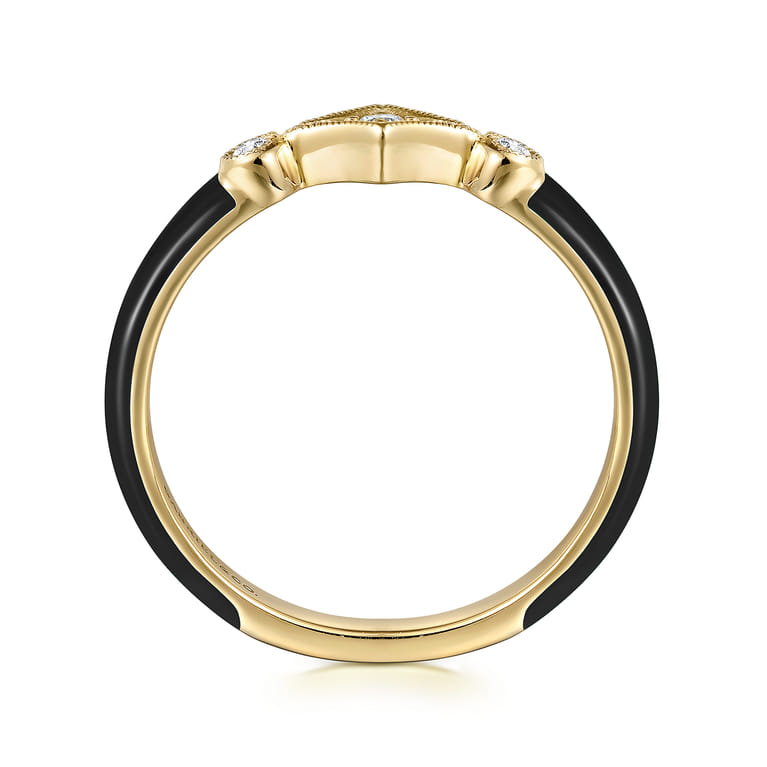 Enamel - 14K Yellow Gold Diamond Split Stackable with Black Enamel - 0.06 ct - Shot 2