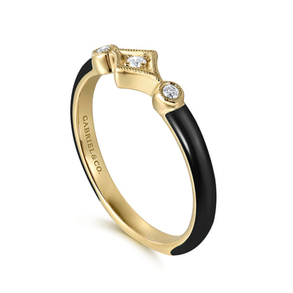Enamel - 14K Yellow Gold Diamond Split Stackable with Black Enamel