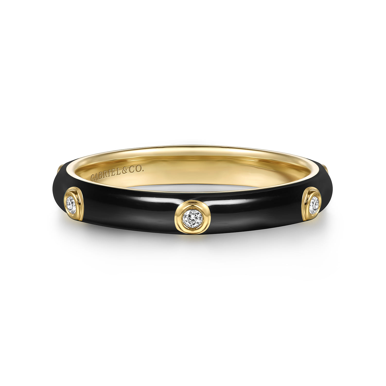 Enamel - 14K Yellow Gold Diamond Split Stackable with Black Enamel - 0.05 ct - Shot 1