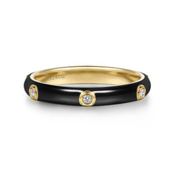 Enamel - 14K Yellow Gold Diamond Split Stackable with Black Enamel
