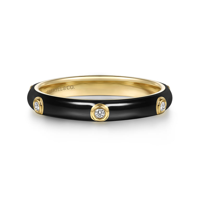 Enamel - 14K Yellow Gold Diamond Split Stackable with Black Enamel - 0.05 ct - Shot 1