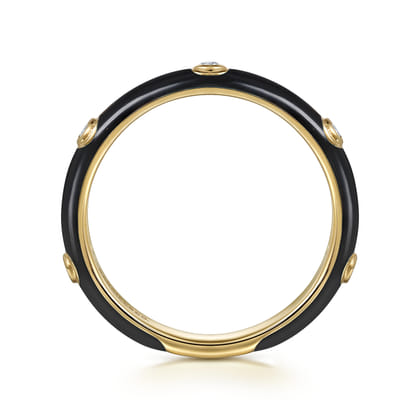 Enamel - 14K Yellow Gold Diamond Split Stackable with Black Enamel