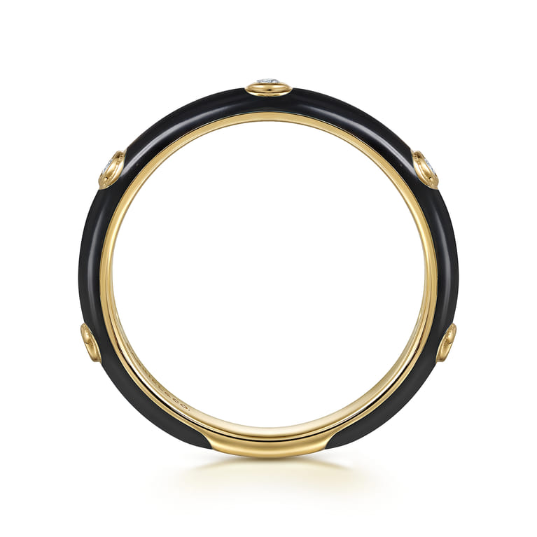 Enamel - 14K Yellow Gold Diamond Split Stackable with Black Enamel - 0.05 ct - Shot 2