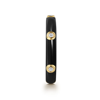 Enamel - 14K Yellow Gold Diamond Split Stackable with Black Enamel