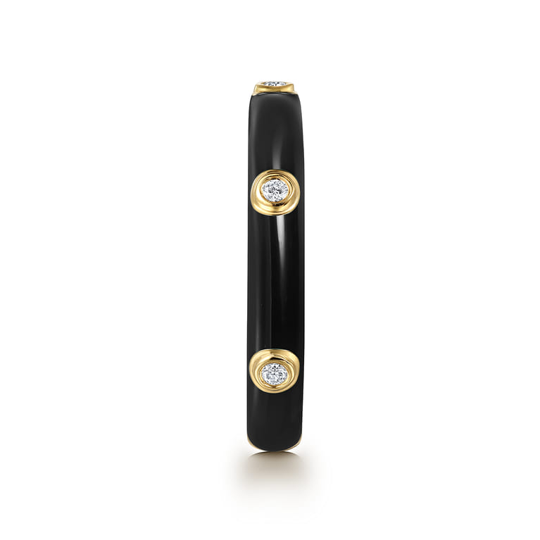Enamel - 14K Yellow Gold Diamond Split Stackable with Black Enamel - 0.05 ct - Shot 4