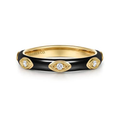 Enamel - 14K Yellow Gold Diamond Split Stackable with Black Enamel