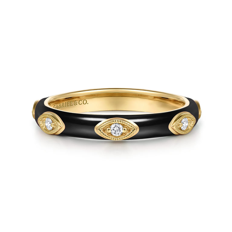Enamel - 14K Yellow Gold Diamond Split Stackable with Black Enamel - 0.08 ct - Shot 1