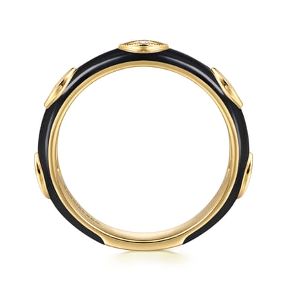 Enamel - 14K Yellow Gold Diamond Split Stackable with Black Enamel