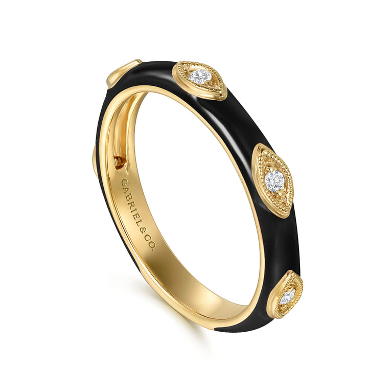 Enamel - 14K Yellow Gold Diamond Split Stackable with Black Enamel - 0.08 ct - Shot 3