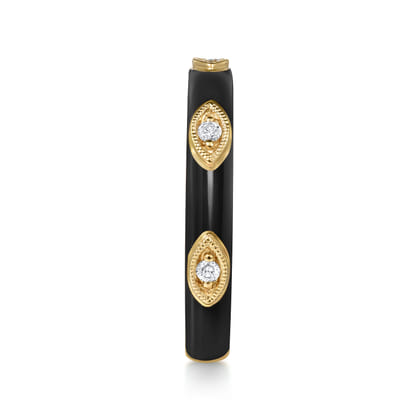 Enamel - 14K Yellow Gold Diamond Split Stackable with Black Enamel