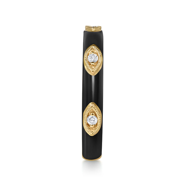 Enamel - 14K Yellow Gold Diamond Split Stackable with Black Enamel - 0.08 ct - Shot 4