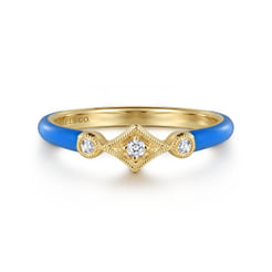 Enamel - 14K Yellow Gold Diamond Split Stackable with Blue Enamel
