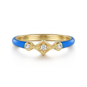 Enamel - 14K Yellow Gold Diamond Split Stackable with Blue Enamel