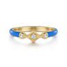 Enamel - 14K Yellow Gold Diamond Split Stackable with Blue Enamel - 0.06 ct
