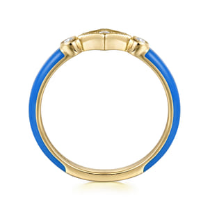 Enamel - 14K Yellow Gold Diamond Split Stackable with Blue Enamel