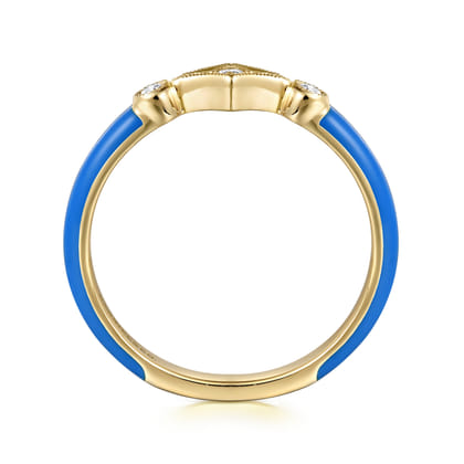 Enamel - 14K Yellow Gold Diamond Split Stackable with Blue Enamel