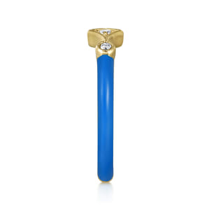 Enamel - 14K Yellow Gold Diamond Split Stackable with Blue Enamel