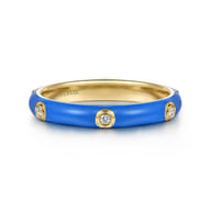 Enamel - 14K Yellow Gold Diamond Split Stackable with Blue Enamel
