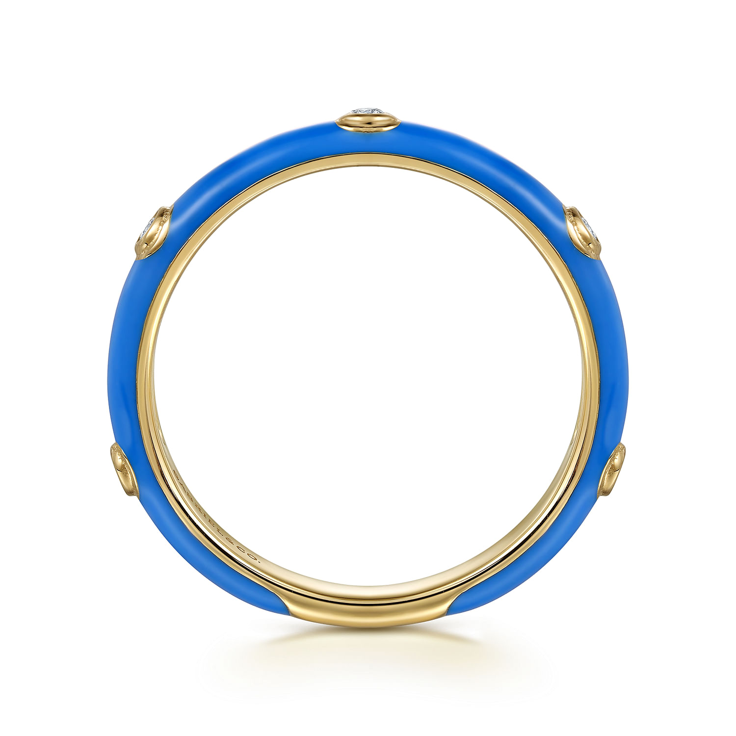 Enamel - 14K Yellow Gold Diamond Split Stackable with Blue Enamel