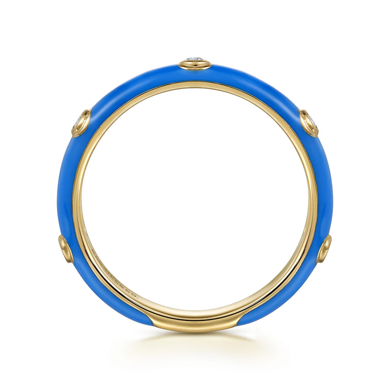 Enamel - 14K Yellow Gold Diamond Split Stackable with Blue Enamel - 0.05 ct - Shot 2