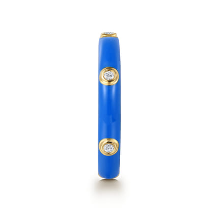 Enamel - 14K Yellow Gold Diamond Split Stackable with Blue Enamel