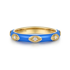 Enamel - 14K Yellow Gold Diamond Split Stackable with Blue Enamel