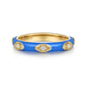 Enamel - 14K Yellow Gold Diamond Split Stackable with Blue Enamel - 0.08 ct
