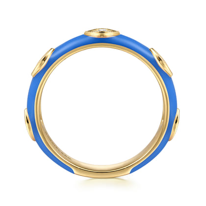 Enamel - 14K Yellow Gold Diamond Split Stackable with Blue Enamel