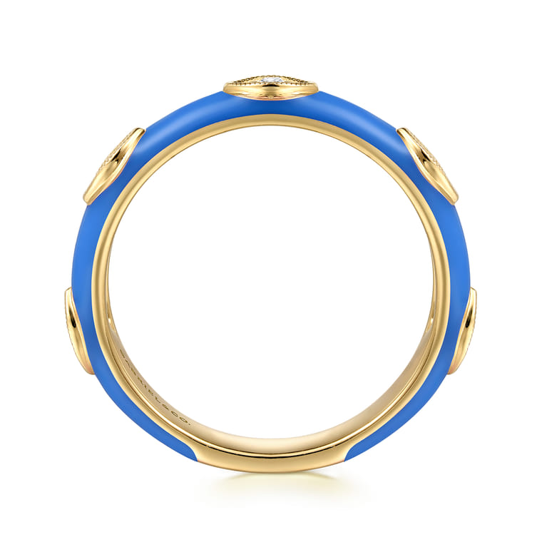 Enamel - 14K Yellow Gold Diamond Split Stackable with Blue Enamel - 0.08 ct - Shot 2