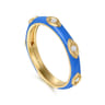 Enamel - 14K Yellow Gold Diamond Split Stackable with Blue Enamel - 0.08 ct