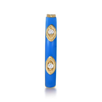 Enamel - 14K Yellow Gold Diamond Split Stackable with Blue Enamel