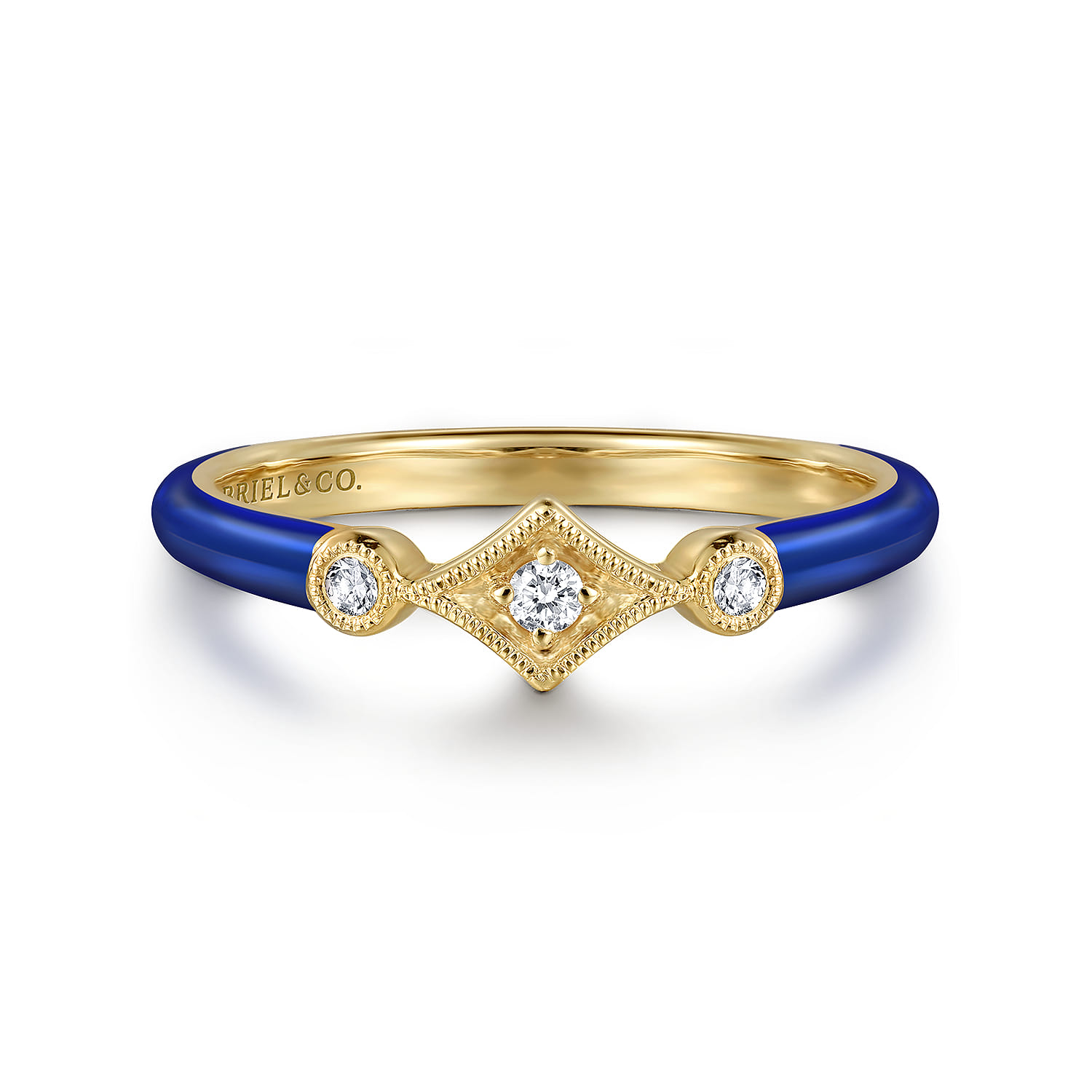 Enamel - 14K Yellow Gold Diamond Split Stackable with Chrome Blue Enamel - 0.06 ct - Shot 1